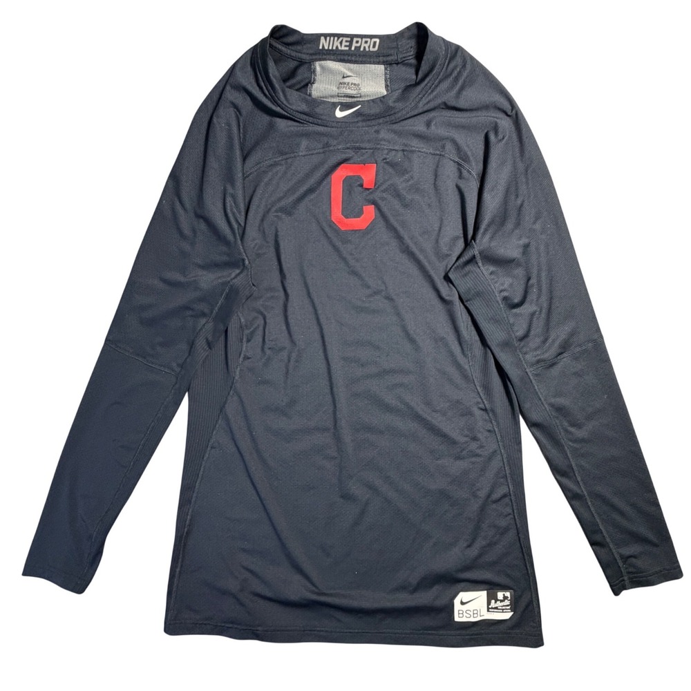 Nike Pro Hypercool MLB Cleveland Baseball Shirt Navy Blue Mens 3XL Fitted Ohio - Picture 2 of 9